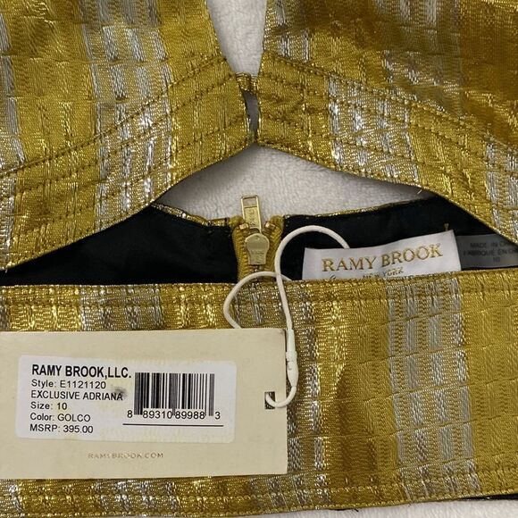 RAMY BROOK Crop Top Halter Adriana Silk Metallic Gold Silver Size 10 - Picture 7 of 10